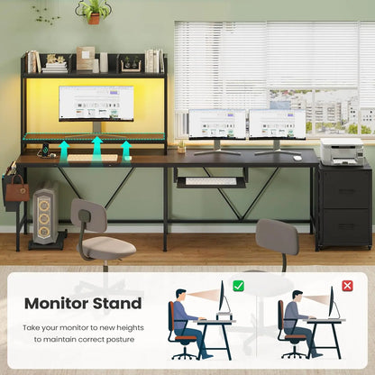 L Shaped Gaming Desk, Reversible Corner Computer Desk with Power Outlet & Led Strip
