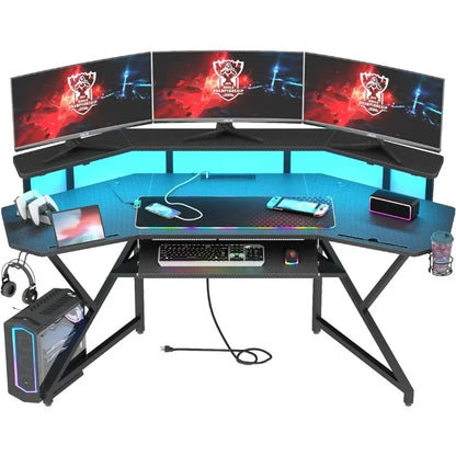 72" Large Wing-Shaped Computer Desk with Keyboard Tray