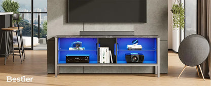 Bestier 63 inch Gaming Entertainment Center with LED Lights and Glass Shelves