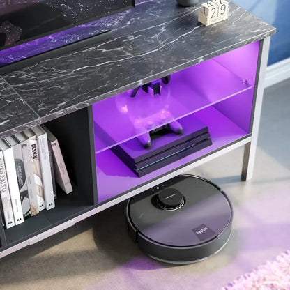 Bestier 63 inch Gaming Entertainment Center with LED Lights and Glass Shelves