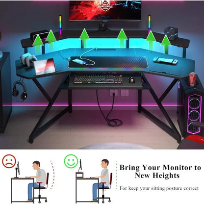 72" Large Wing-Shaped Computer Desk with Keyboard Tray