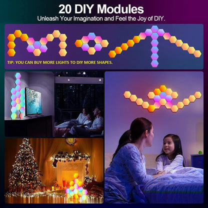 RGB Smart Hexagonal Wall Lamp - Color changing Ambient Night Light. Sound Rhythm