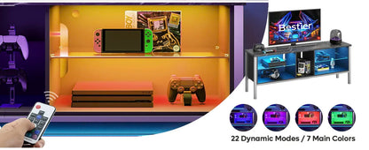 Bestier 63 inch Gaming Entertainment Center with LED Lights and Glass Shelves