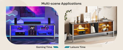 Bestier 63 inch Gaming Entertainment Center with LED Lights and Glass Shelves