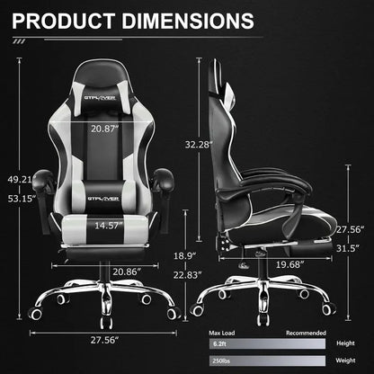 GTPLAYER Gaming Chair with Footrest and Lumbar Support, Height Adjustable