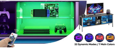 Bestier 63 inch Gaming Entertainment Center with LED Lights and Glass Shelves