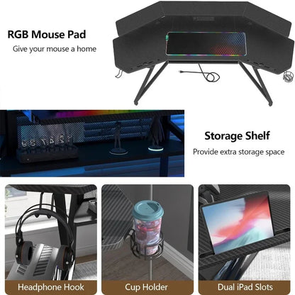 72" Large Wing-Shaped Computer Desk with Keyboard Tray