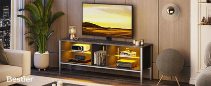 Bestier 63 inch Gaming Entertainment Center with LED Lights and Glass Shelves