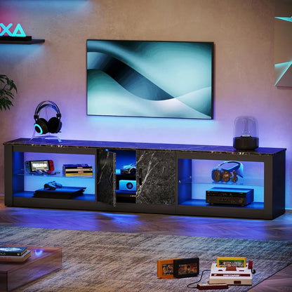 Bestier Gaming Entertainment Center for up to 85 Inch TV with Glass Shelves.