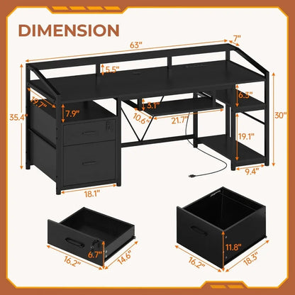 SEDETA 63" Computer Desk with Lockable Drawers