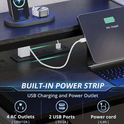 L Shaped Gaming Desk, Reversible Corner Computer Desk with Power Outlet & Led Strip