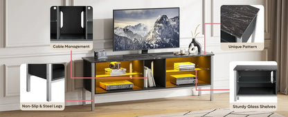 Bestier 63 inch Gaming Entertainment Center with LED Lights and Glass Shelves