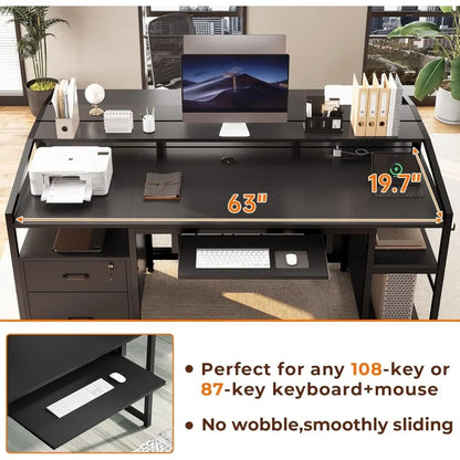SEDETA 63" Computer Desk with Lockable Drawers