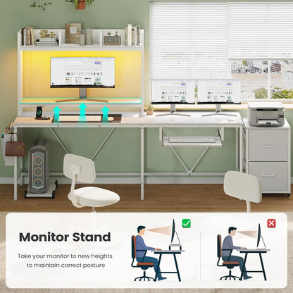 L Shaped Gaming Desk, Reversible Corner Computer Desk with Power Outlet & Led Strip