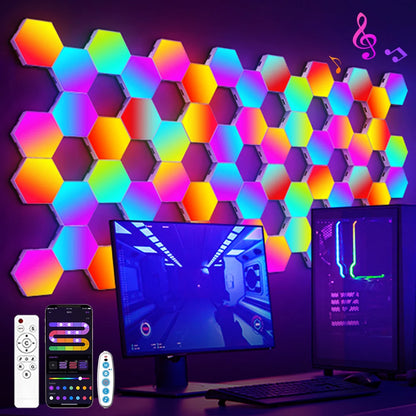 RGB Smart Hexagonal Wall Lamp - Color changing Ambient Night Light. Sound Rhythm
